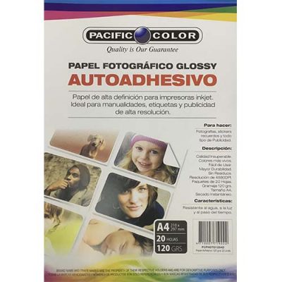 PAPEL FOTOGRAFICO AUTOADHESIVO PACIFIC COLOR 20 HOJAS