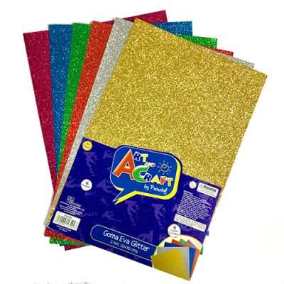 SET GOMA EVA GLITTER 6 COLORES SURTIDOS 20X30 Cms.