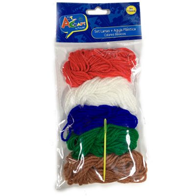 SET LANAS + AGUJA PLASTICA 5 COLORES BASICOS