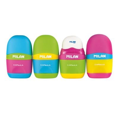 SACAPUNTAS MILAN PLASTICO CON GOMA CAPSULE MIX
