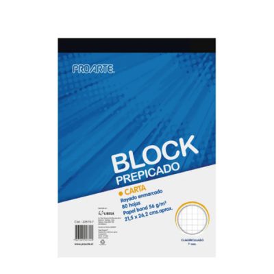BLOCK PREPICADO CARTA 80HOJAS CUADRICULADO 7MM
