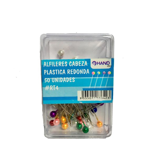 ALFILERES CABEZA PLASTICA REDONDA 50 UNIDADES HAND