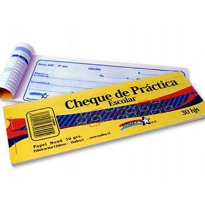 CHEQUE DE PRACTICA ESCOLAR 30 HOJAS