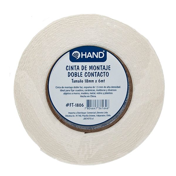 CINTA MONTAJE DOBLE CONTACTO 18MM X 6MTS HAND