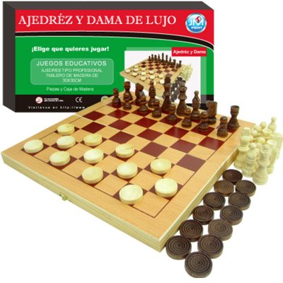 AJEDREZ Y DAMA DE LUJO PIEZAS Y CAJA DE MADERA