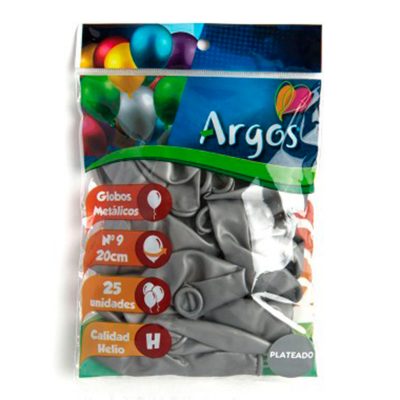 BOLSA DE GLOBOS METALICOS  Nº9 PLATEADO 25 UNIDADES