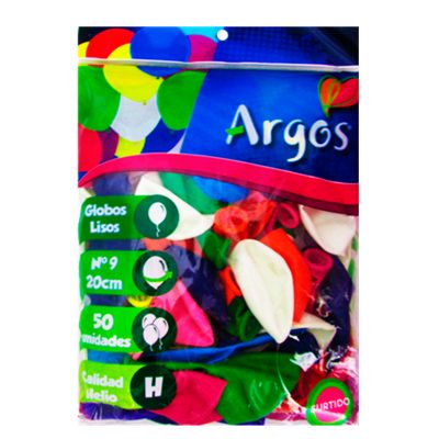 BOLSA DE GLOBOS LISOS N°9 COLORES SURTIDOS 50U