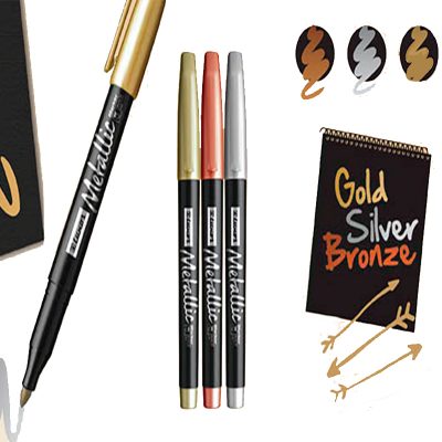 SET PLUMONES X 3 COLORES METALICOS ORO/PLATA/BRONCE
