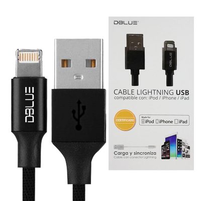CABLE USB LIGHTNING NEGRO CERTIFICADO iPhone / iPad / iPod