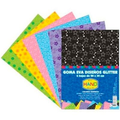 SET GOMA EVA DISEÑOS GLITTER 20 X 30 CMS 6 HOJAS