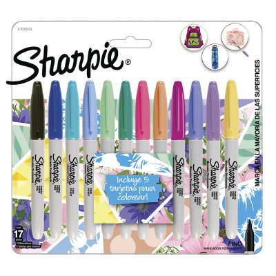 MARCADORES SHARPIE FINO X12 + 5 TARJETAS PARA COLOREAR
