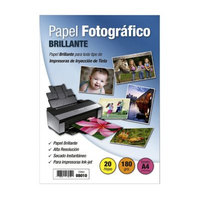 PAPEL FOTOGRAFICO BRILLANTE A4 180g 20 HOJAS