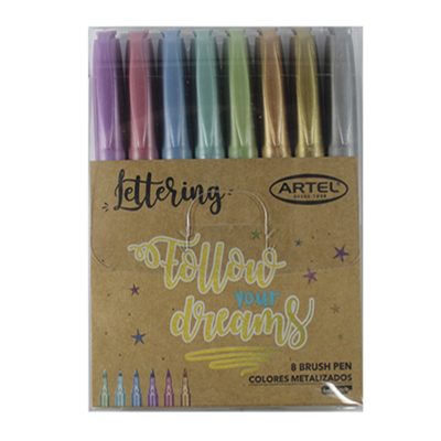 SET LAPICES SCRIPTO PUNTA PINCEL 8 COLORES METALIZADOS