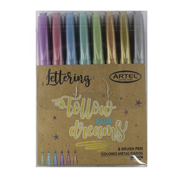 SET LAPICES SCRIPTO PUNTA PINCEL 8 COLORES METALIZADOS