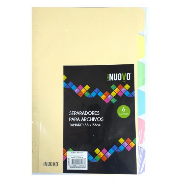 SEPARADORES PARA ARCHIVOS 6 COLORES OFICIO