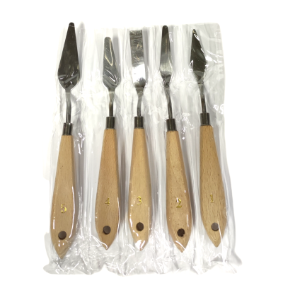ESPATULAS METALICAS MANGO MADERA 5 UNIDADES