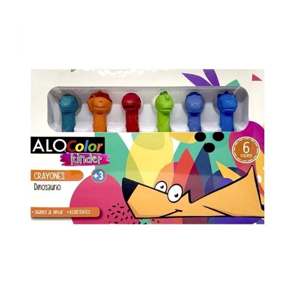 LÁPICES DE CERA 6 COLORES DINOSAURIO