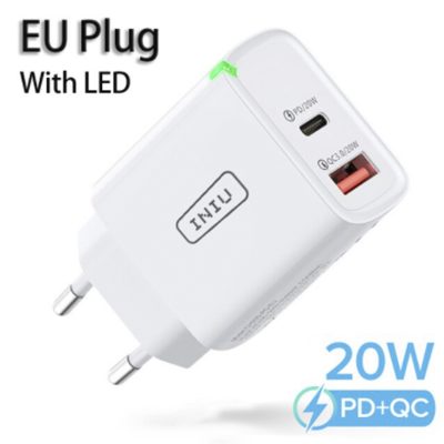 Adaptador de pared de carga rápida USB y tipo C de 20W