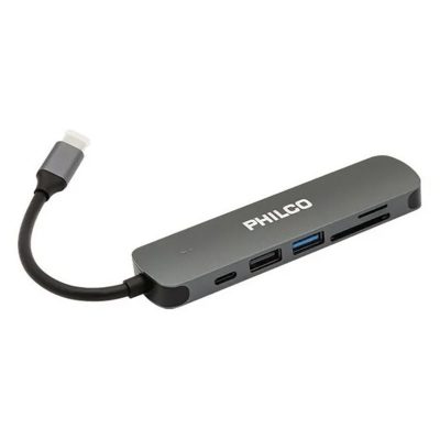 HUB 3.0 USB TIPO C 6 EN 1 USB HDMI MICRO SD GRIS PHILCO