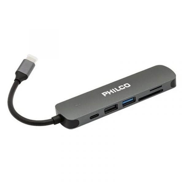 HUB 3.0 USB TIPO C 6 EN 1 USB HDMI MICRO SD GRIS PHILCO