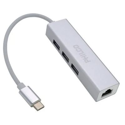 HUB USB TIPO C CON 3 PUERTOS USB 3.0 Y LAN ETHERNET