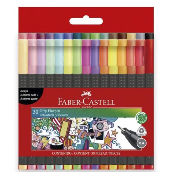 MARCADORES TIRALINEAS GRIP FINEPEN 30 COLORES FABER CASTELL