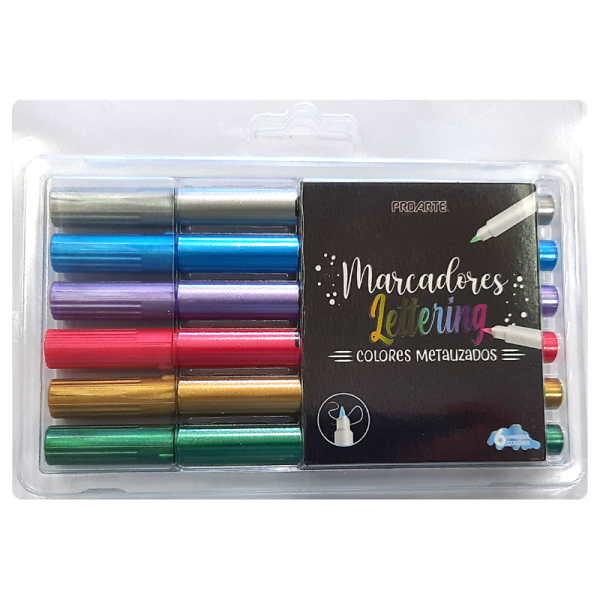 MARCADORES METALIZADOS LETTERING 6 COLORES PROARTE