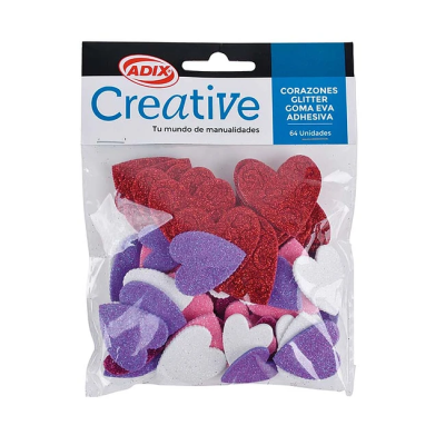 CORAZONES GLITTER ADHESIVOS GOMA EVA